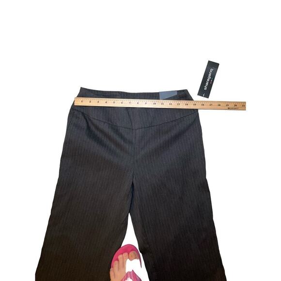 Sharagano Trouser Pant Women 8 Black Pinstriped Stretch Straight Leg Flat Front - Picture 5 of 6